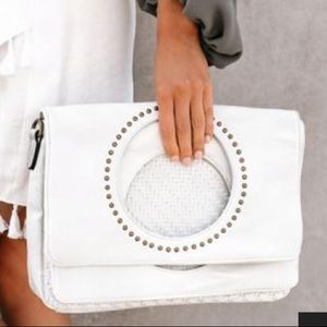 VICI white studded clutch NWOT